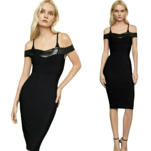 NEW BCBGMaxAzria bodycon sequin off-shoulder cocktail dress XXS 00 - Picture 1 of 12